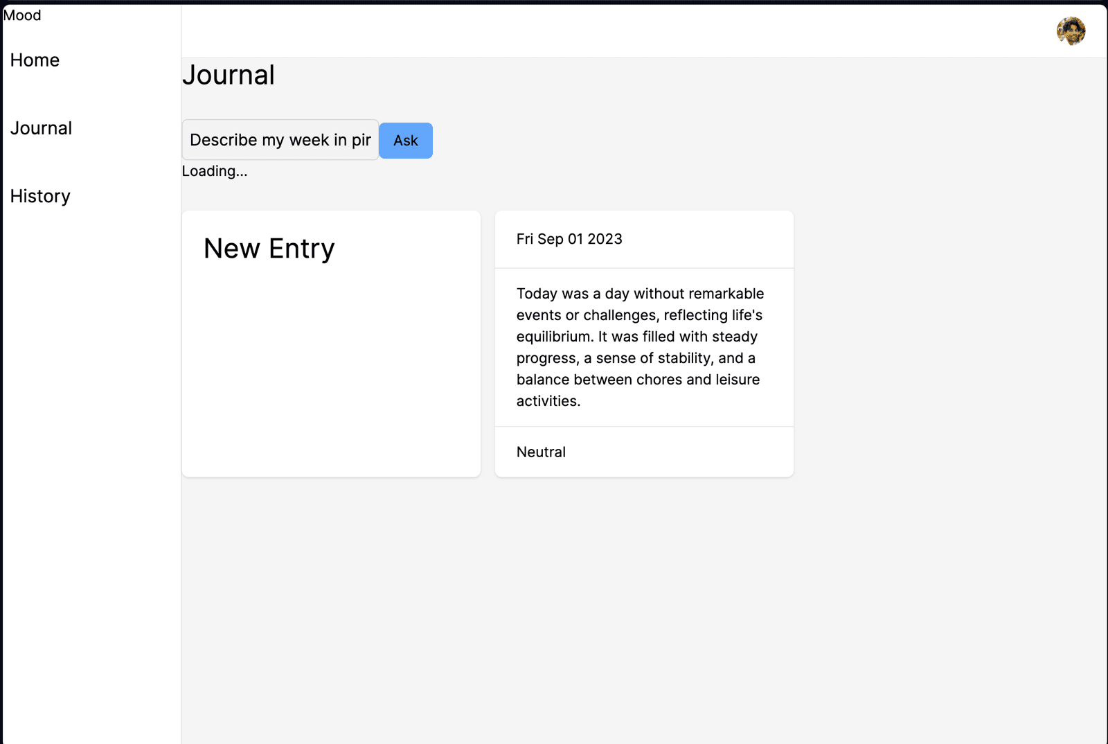 Screenshot of the Mood journal